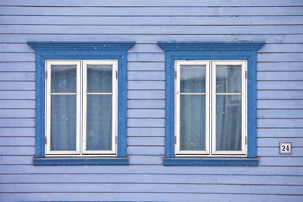 Traditional architecture wooden building in city of Tromso, in the Arctic Circle in Northern Norway