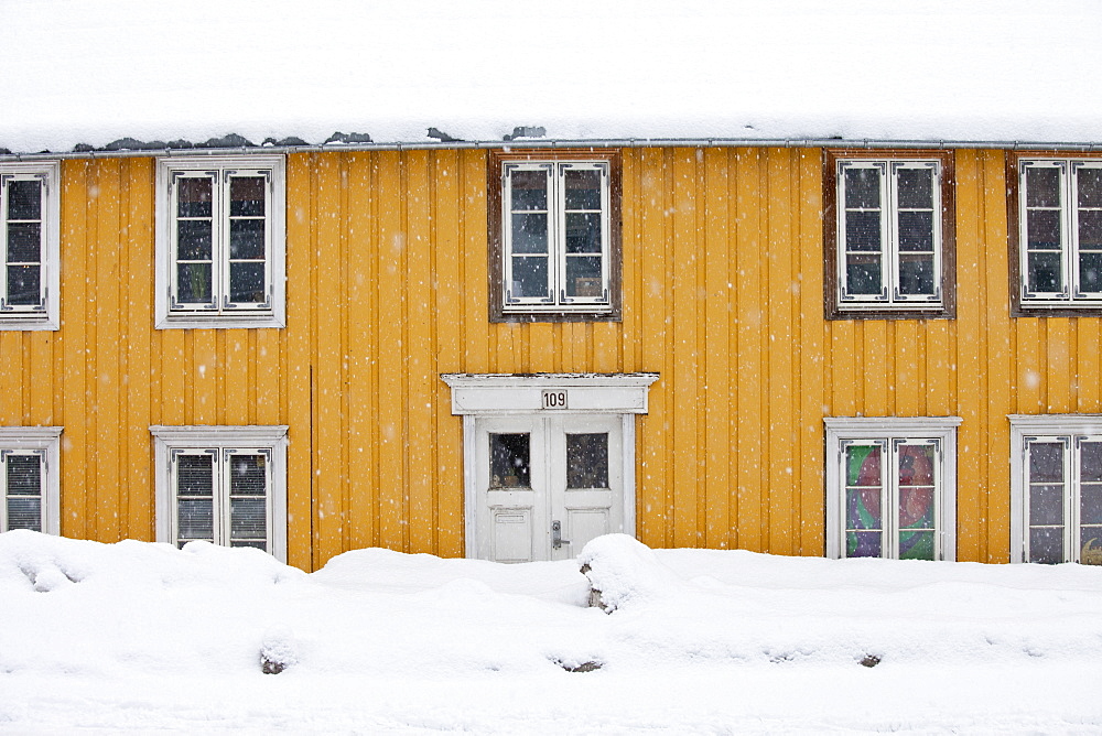 Traditional wooden buildings along Storgata in the quaint area of Tromso, in the Arctic Circle in Northern Norway