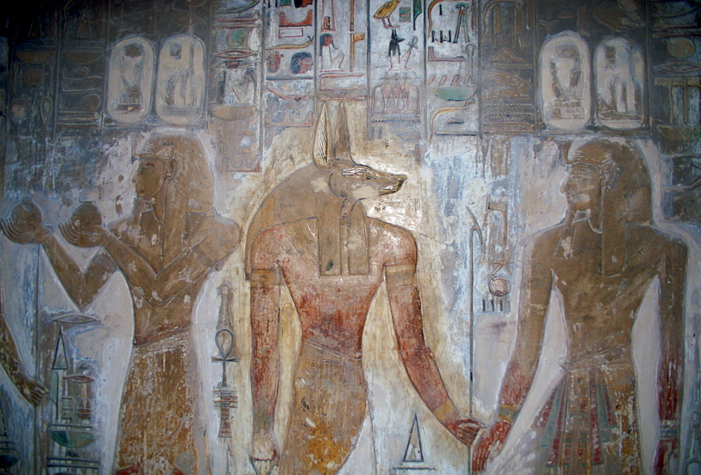 Illustrations in King Seti's tomb in the Valley of the Kings at Luxor in Eqypt