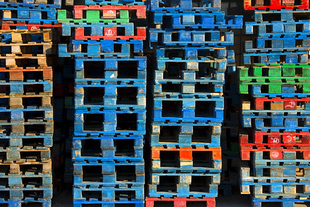 Fishermen's pallets at San Vicente de la Barquera, maritime town in Cantabria, Northern Spain