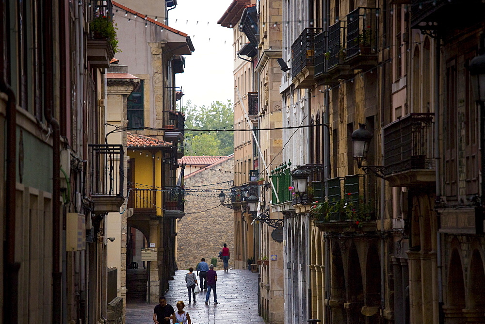 Traditional architecture in Calle La Ferreria in Aviles, Asturias, Northern Spain