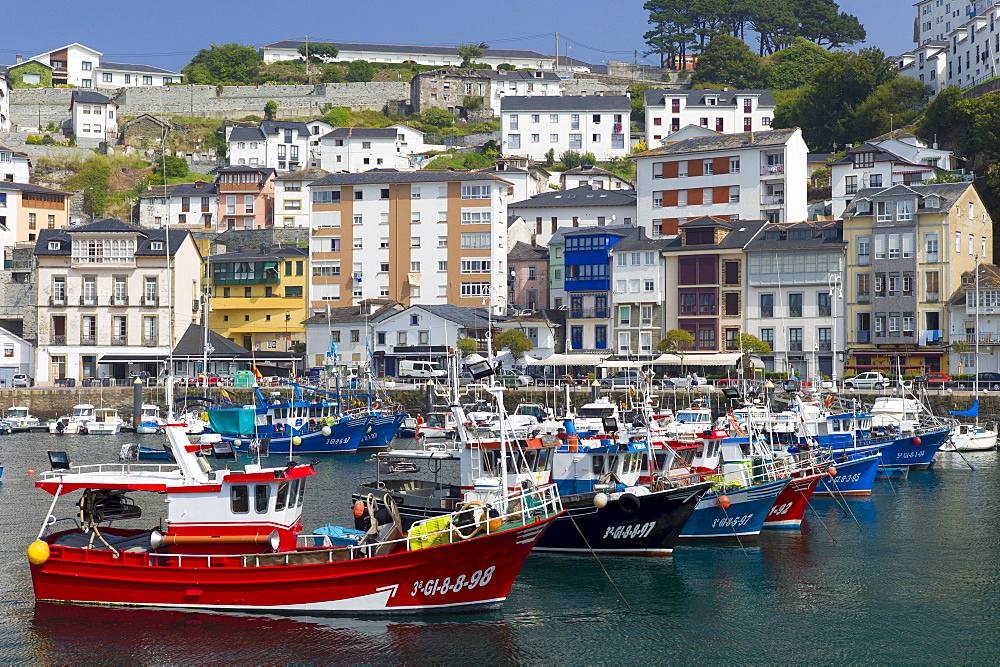 Fishing boats in the harbour at Luarca in Asturias, Spain