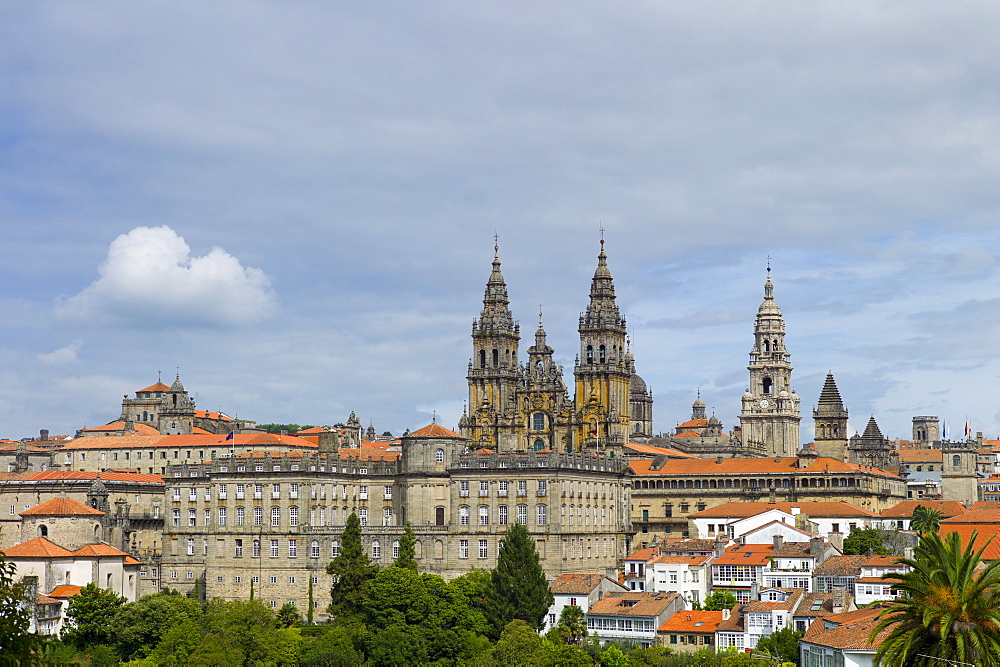 Roman Catholic cathedral, Catedral de Santiago de Compostela, cityscape from Alameda Park, Galicia, Northern Spain