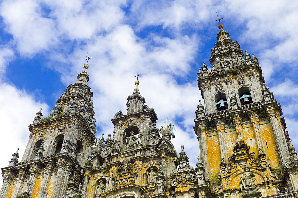 Facade do Obradoiro of the Baroque style Roman Catholic cathedral, Catedral de Santiago de Compostela, Galicia, Spain