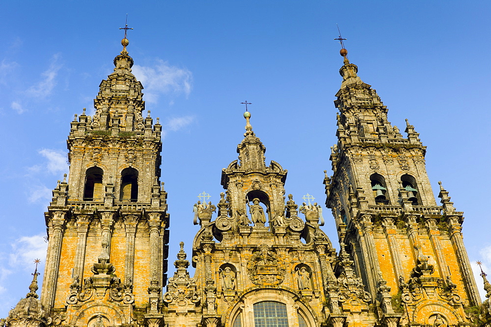 Facade do Obradoiro of the Baroque style Roman Catholic cathedral, Catedral de Santiago de Compostela, Galicia, Spain