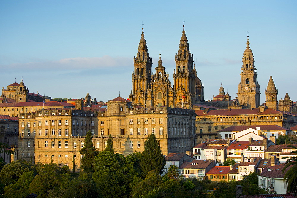 Roman Catholic cathedral, Catedral de Santiago de Compostela, and cityscape from Alameda Park, Galicia, Northern Spain