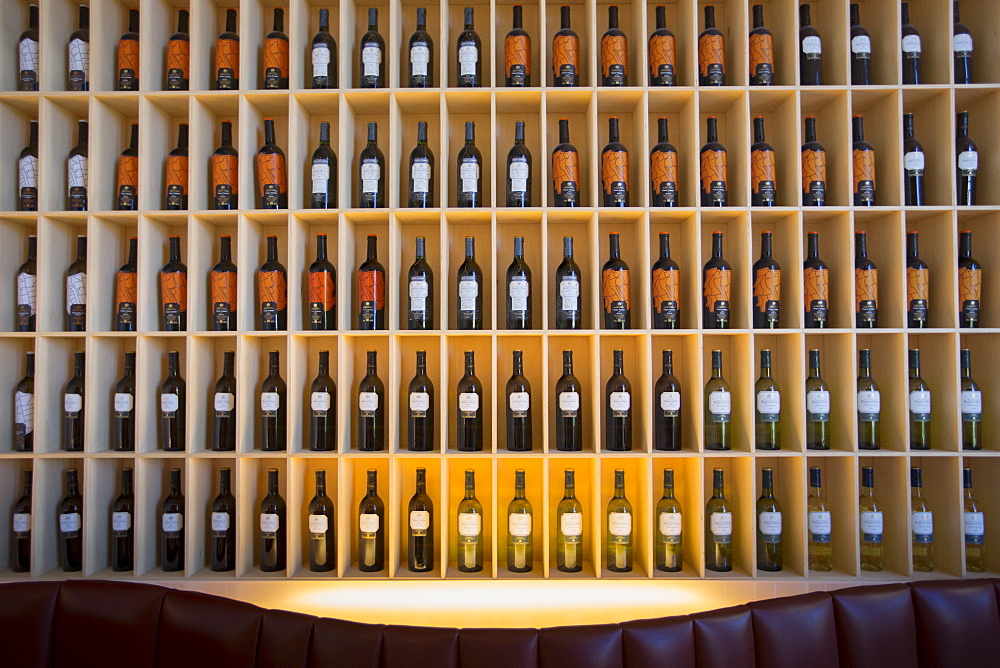 The stylish bar in the Hotel Marques de Riscal designed by architect Frank O Gehry, at Elciego in Rioja-Alavesa area of Spain