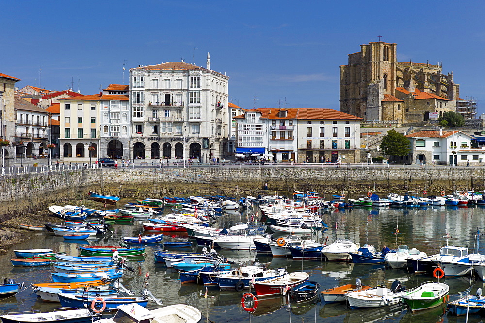 Seaside resort of Castro Urdiales in Northern Spain with the 13th Century Iglesia de Santa Maria