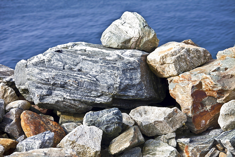 Sedimentary rocks as part of sea defences in County Wexford, Ireland