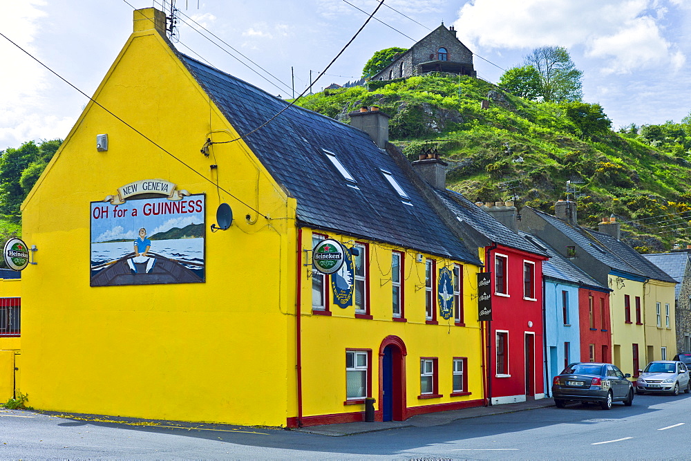 Brightly painted traditional Furlong's Bar at Passage East in County Waterford, Ireland