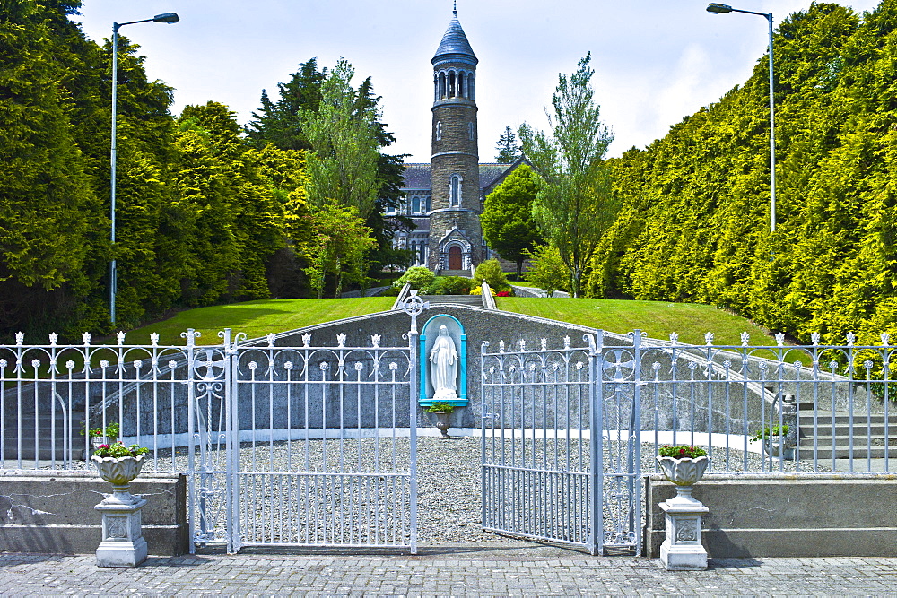 Church and statue of the Blessed Virgin Mary in Timoleague, County Cork, Ireland