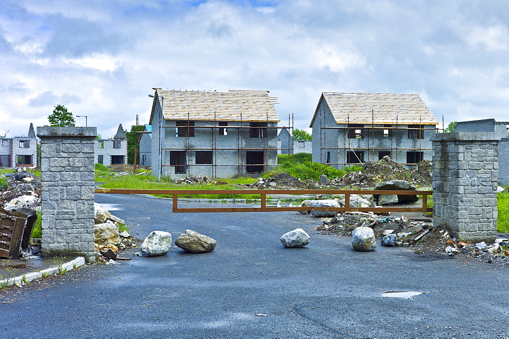 Sign of financial crisis and end of the Celtic Tiger economy,  half-finished new housing at Rathkeale, Co. Limerick, Ireland