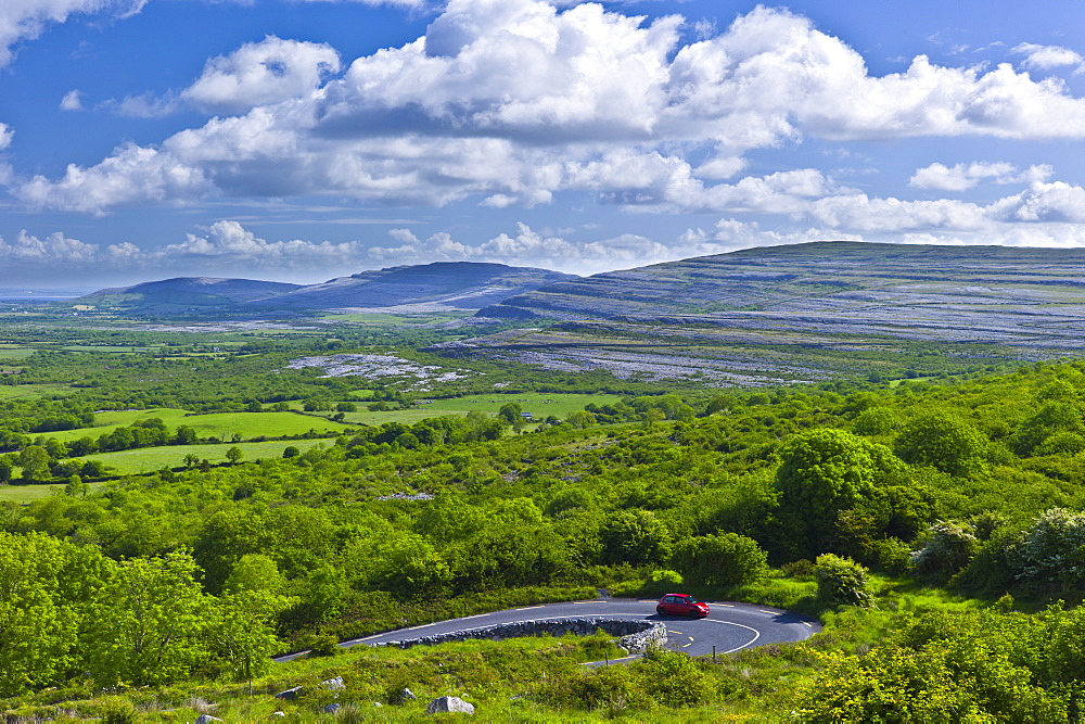 The Burren and Galway Bay from Corkscrew Hill, Cappanawalla left Finvarra Point right,  County Clare, West of Ireland