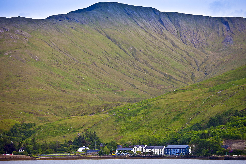 Village of Leenane,  Killary harbour and Mweelrea mountain in Connemara, County Galway, Ireland