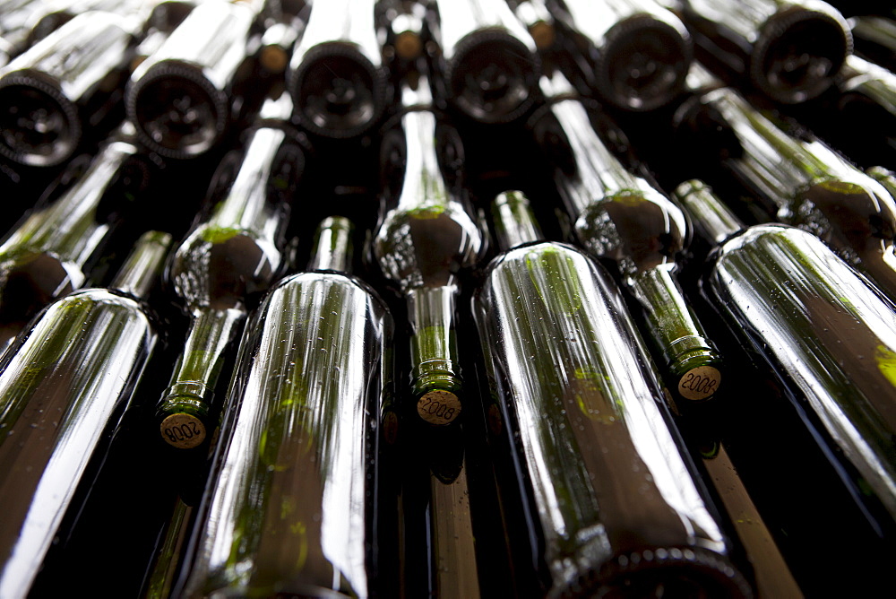 Wine bottling at the vineyard at Chateau Fontcaille Bellevue in the Bordeaux region of France