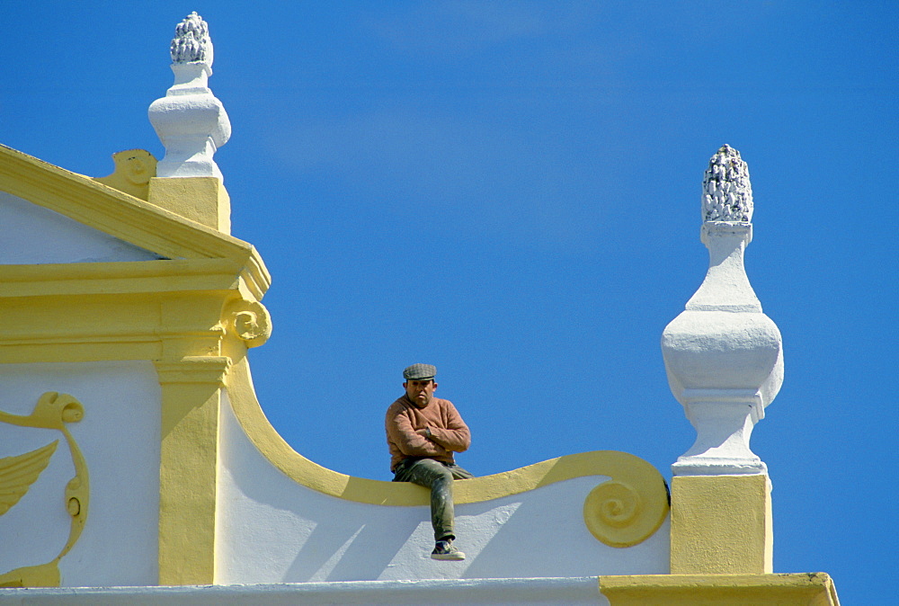 Man with a view in Evora, Portugal