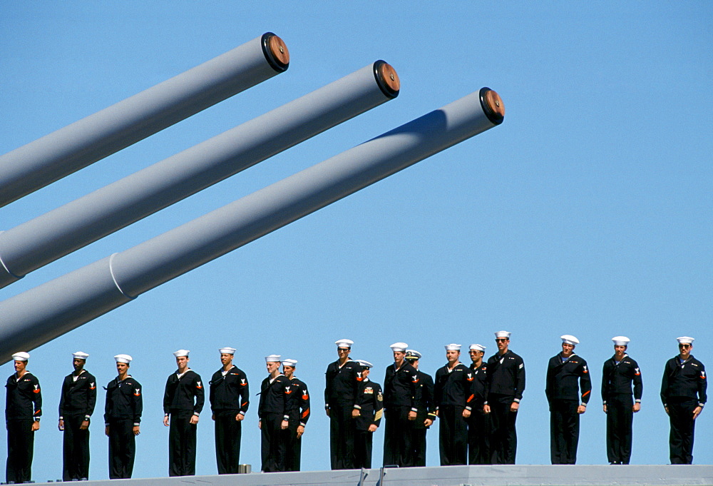 Australian warship and crew take part in Naval Review and maritime parade in Sydney Harbour for Australia's Bicentenary, 1988