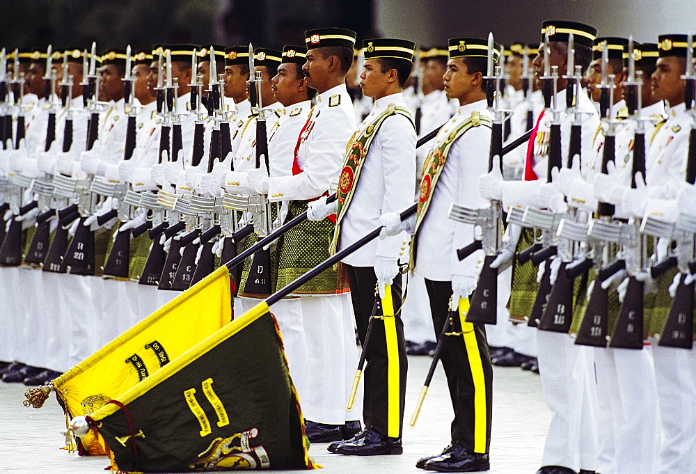 Ceremonial guard at military display at the Sultan's Palace in Brunei Darussalam