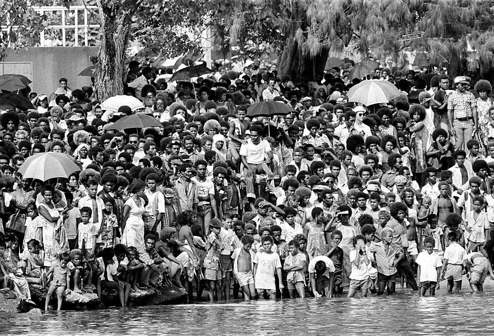 Locals attending traditional welcome ceremony for honoured guests in Honiara, Solomon Islands, South Pacific