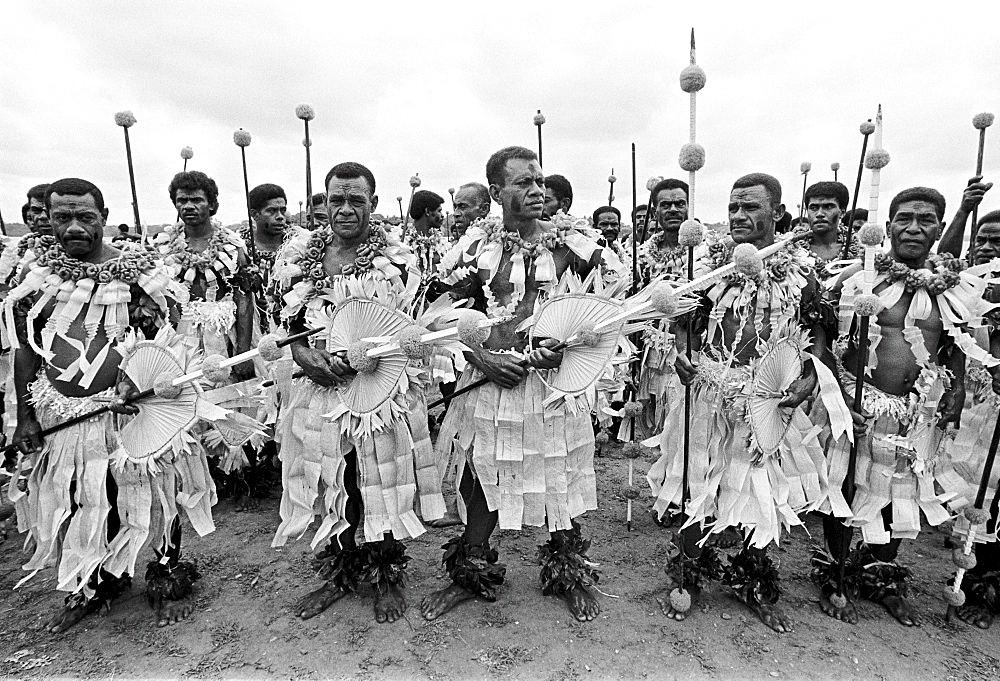 Locals attending traditional native ceremony at tribal gathering in Fiji, South Pacific