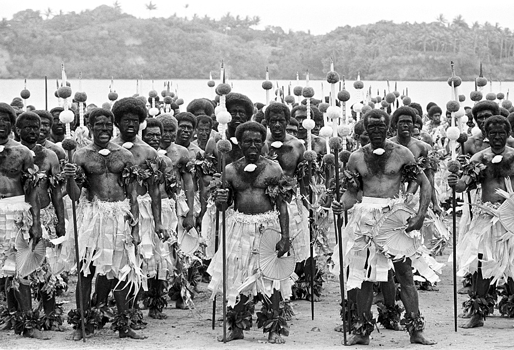 Locals attending traditional native ceremony at tribal gathering in Fiji, South Pacific