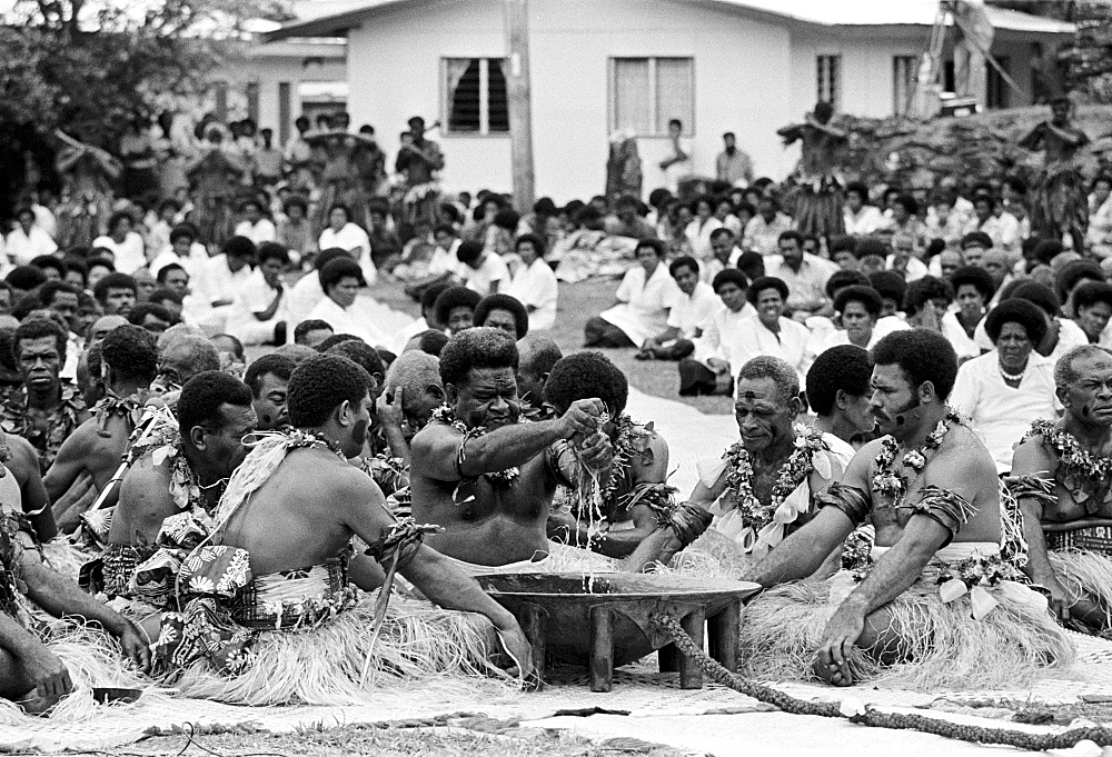 Traditional native kava ceremony at tribal gathering in Fiji, South Pacific