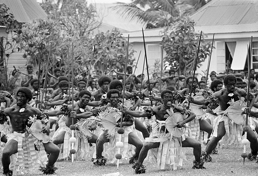 Locals attending traditional native ceremony at tribal gathering in Fiji, South Pacific