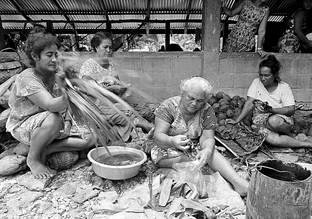 Local people preparing banquet food at cultural event in Tuvalu, South Pacific