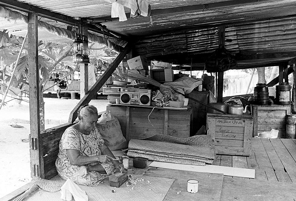 Homelife for a family in a simple shack in Tuvalu, South Pacific