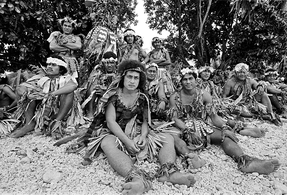 Local men in warriors costumes at cultural event in Tuvalu, South Pacific