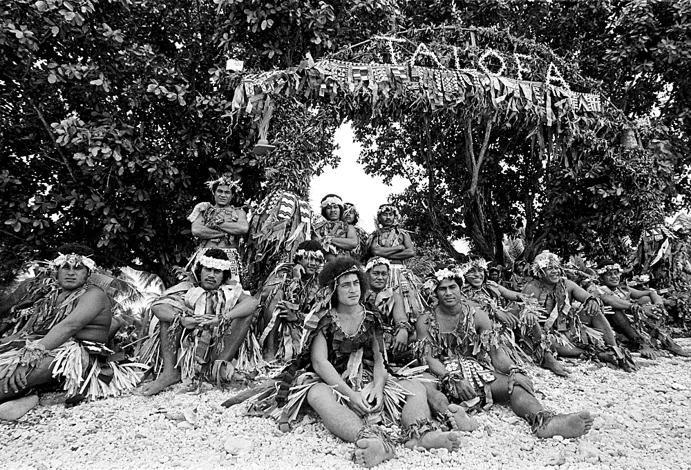 Local men in warriors costumes at cultural event in Tuvalu, South Pacific