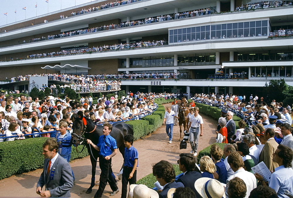 Horseracing scene at Woodbine Racetrack in Coburg, Canada