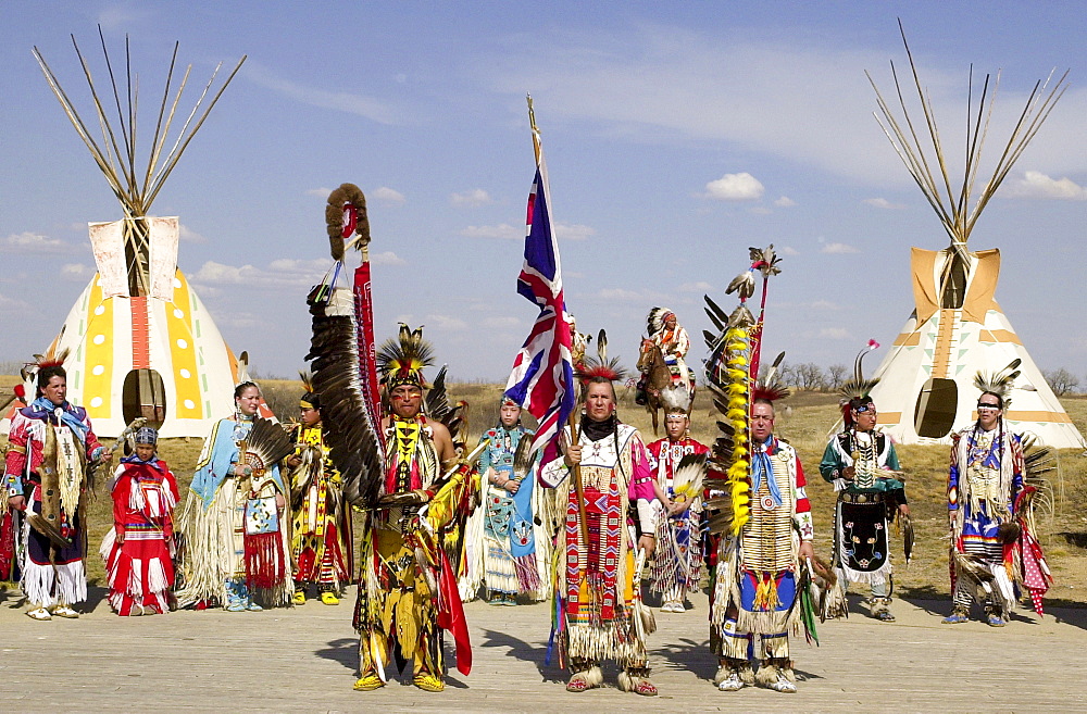 Tribes of  plains indians - Sioux, Dakota, Cree and Dene First Nation People, Wanuskewin Heritage Park, Saskatoon, Canada