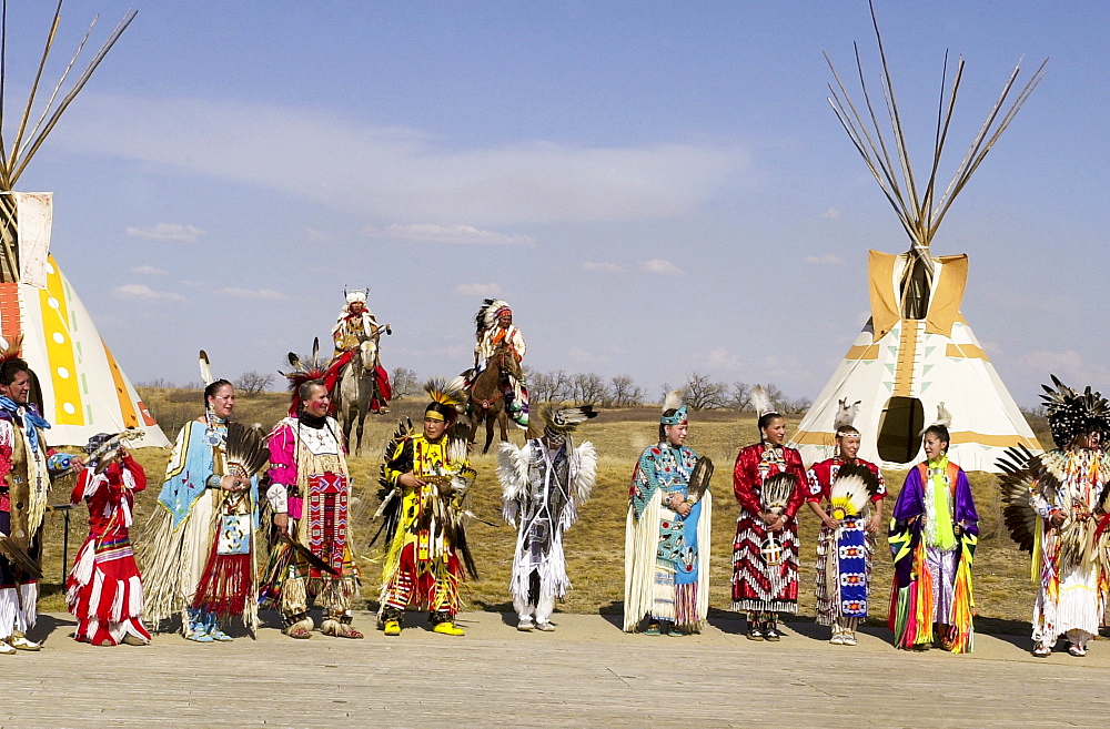 Tribes of  plains indians - Sioux, Dakota, Cree and Dene First Nation People, Wanuskewin Heritage Park, Saskatoon, Canada