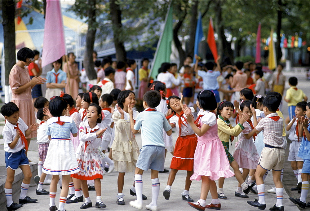 Chinese children attending a cultural display in Canton, China in the 1980s