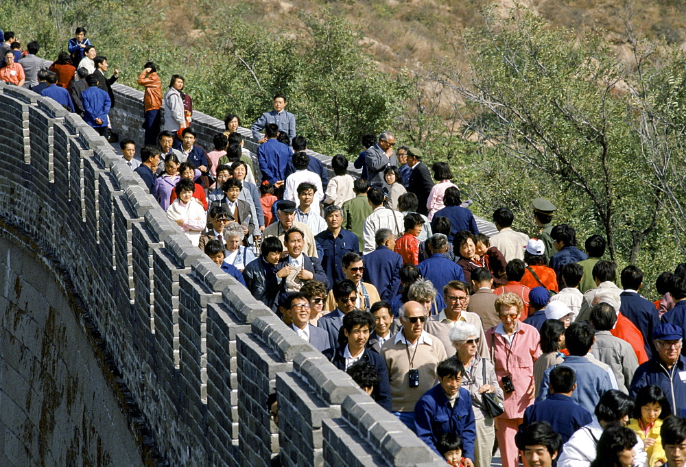 Chinese people visiting the Great Wall of China near Peking, now Beijing, China in the 1980s