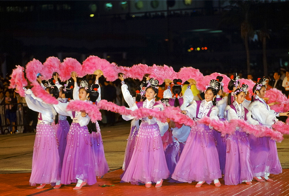 Traditional dancers at dance display in Hong Kong, China