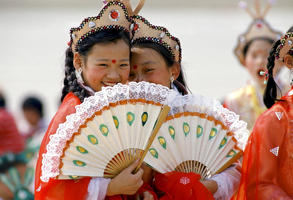 Chinese traditional dancers in Shanghai, China