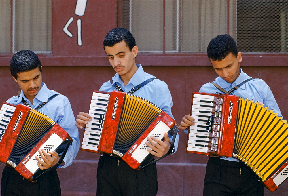 Musicians playing accordians in Egypt, North Africa