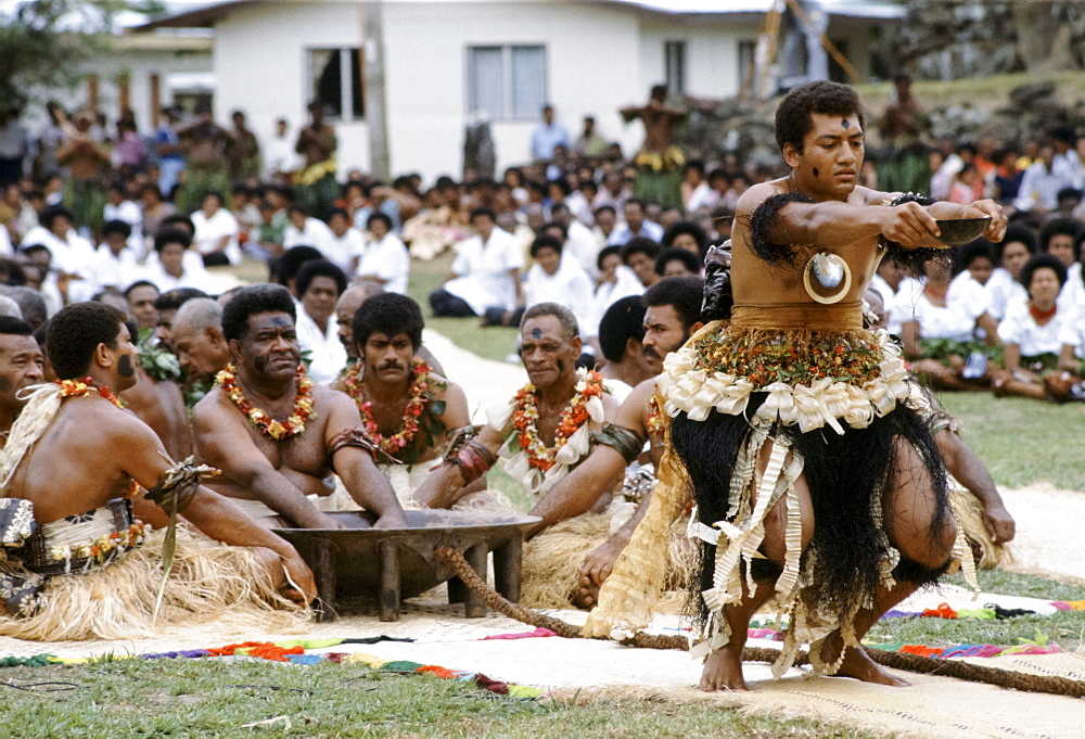 Traditional native kava ceremony at tribal gathering in Fiji, South Pacific