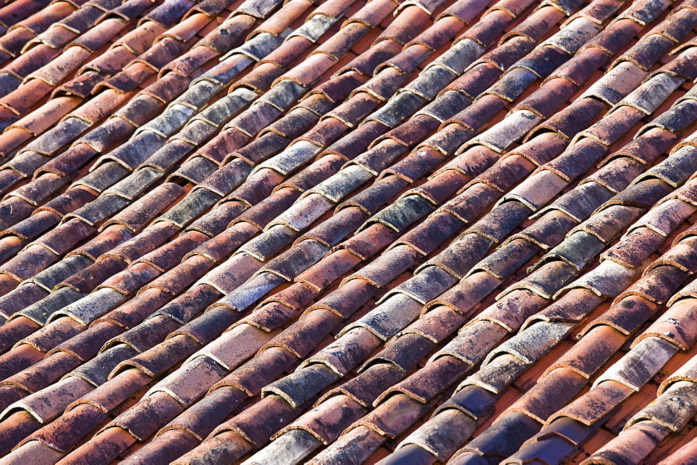 Terracotta roof tiles in France