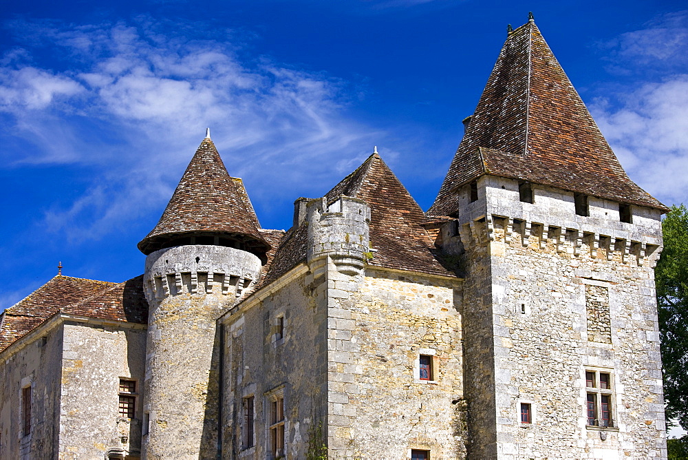 Chateau de la Marthonie, XV, XVI, XVII Century architecture, in St Jean de Cole, France