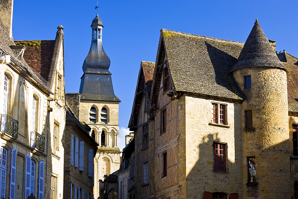 Typical French architecture in popular picturesque tourist destination of Sarlat in Dordogne, France