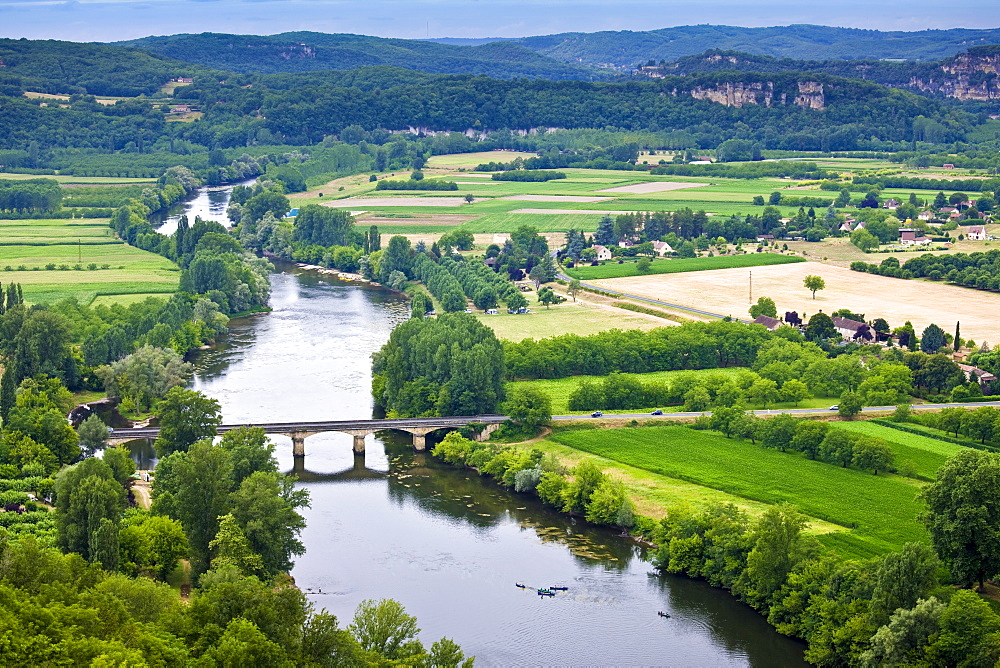 Picturesque scene of the River Dordogne viewed from on high at Domme, Dordogne, France