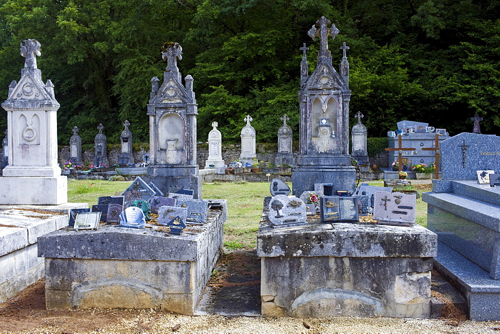 Grave at cemetery graveyard at St Amand de Coly, Dordogne, France