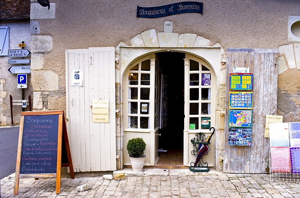 Souvenir shop in traditional French village of Angles Sur L'Anglin, Vienne, near Poitiers, France