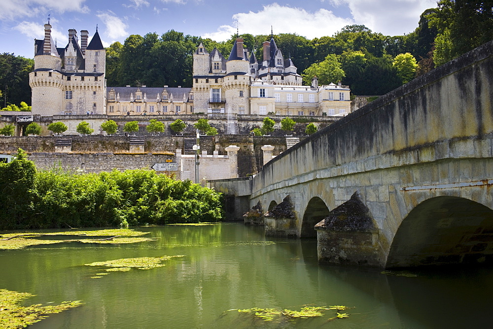 Chateau d'Usse at Rigny Usse from across the Indre River in the Loire Valley, France