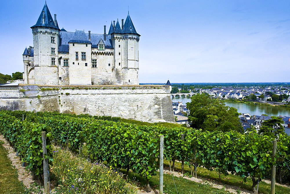 Saumur Chateau and the River Loire, in the Loire Valley, France