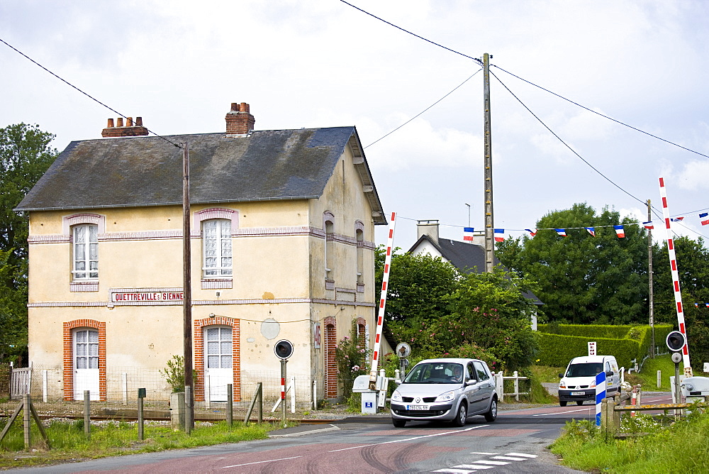 Railway level crossing at Quettreville-Sur-Seine in Normandy, France