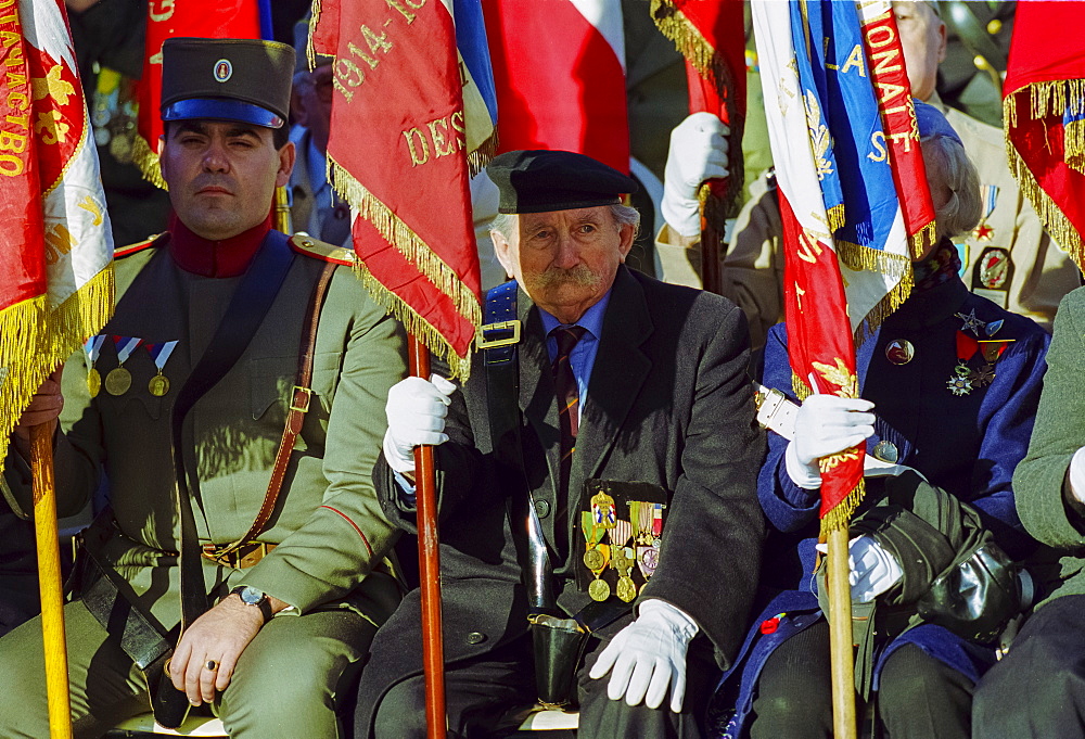 Veteran French soldiers taking part in military parade in Paris, France